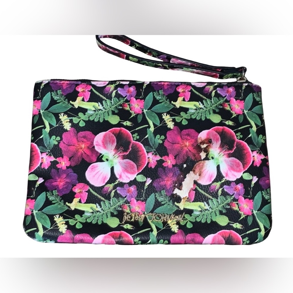 Betsey Johnson Choose Kindness Floral Wristlet Clutch